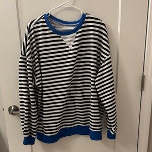 Striped Black and White Sweater with Blue Accents